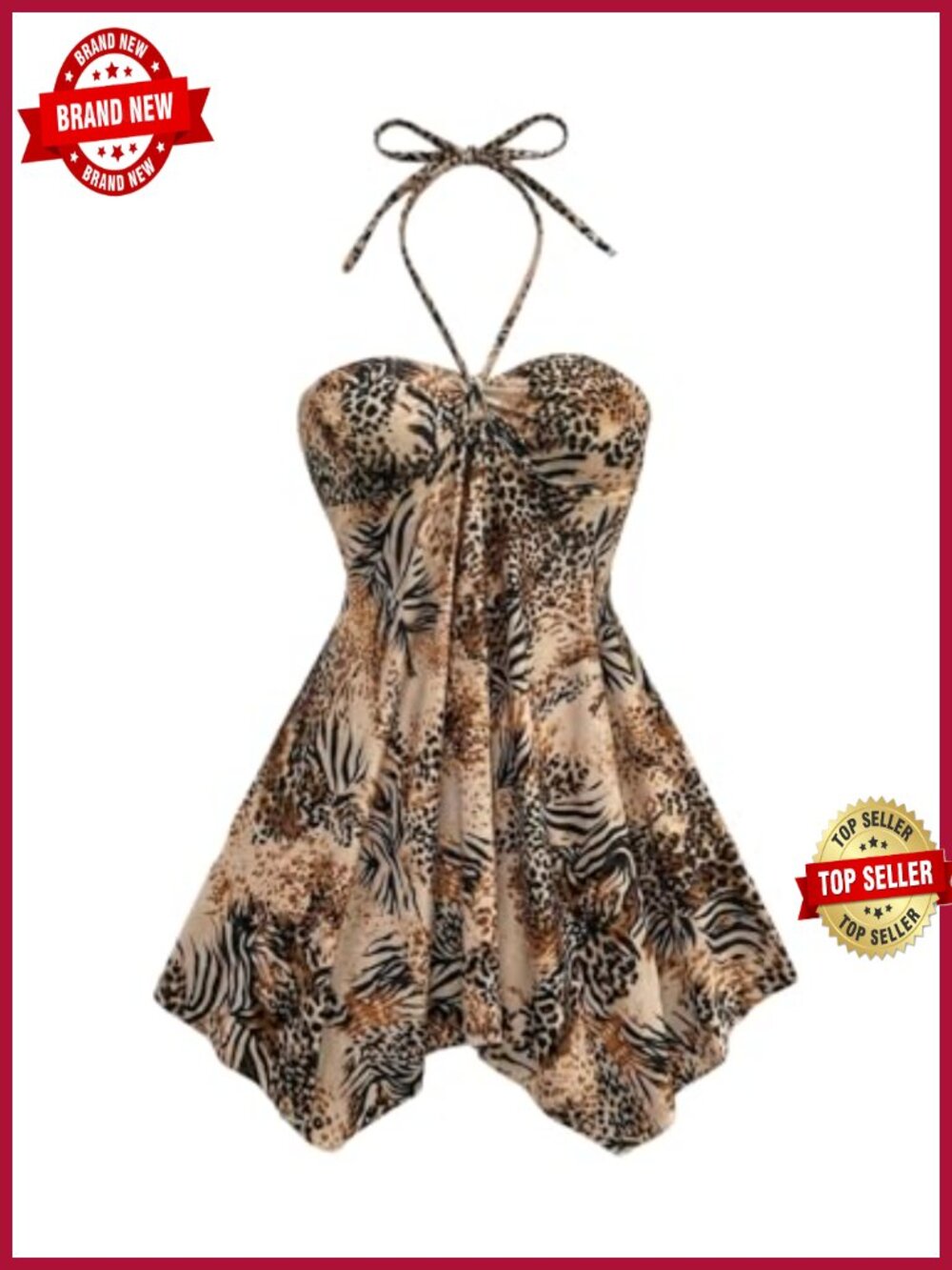 SOLY HUX Women's Leopard Print Halter Mini Dress A-Line Backless